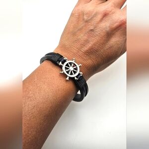 🆓️ FREE ADD ON Nautical Style Leather Silver Plastic Bracelet Unisex